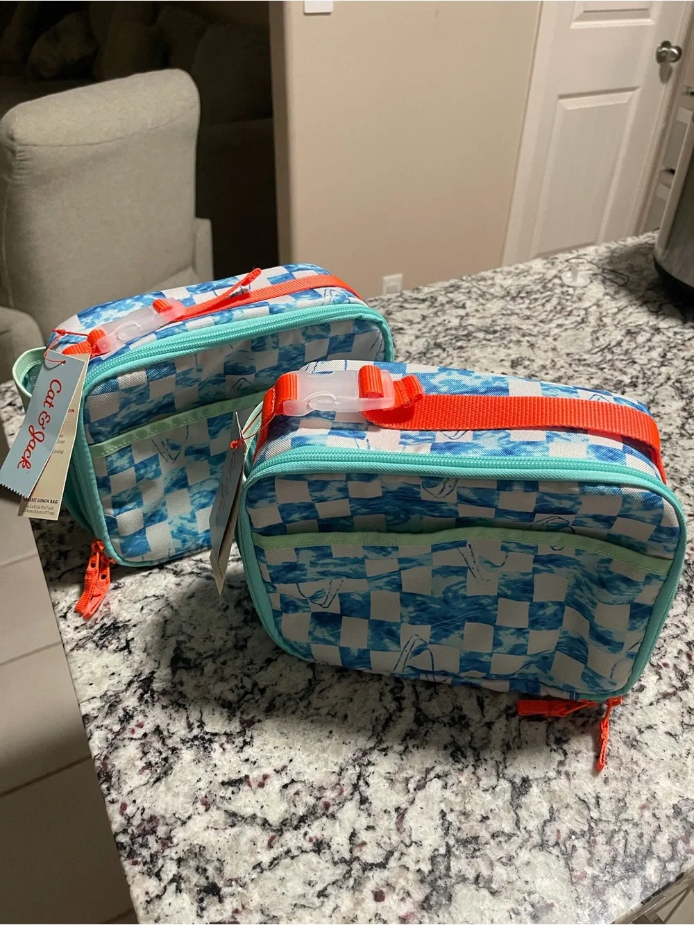 2 Cat & Jack Insulated Kids Lunch Box - Blue Checkered Shark